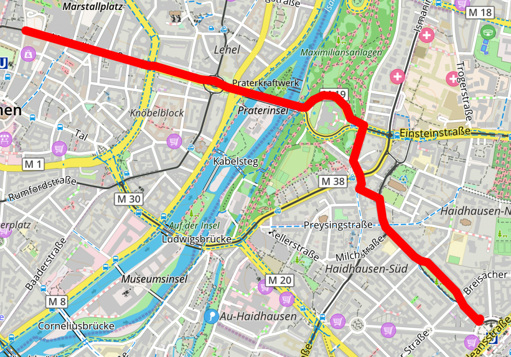 Route vom Ostbahnhof zur Oper